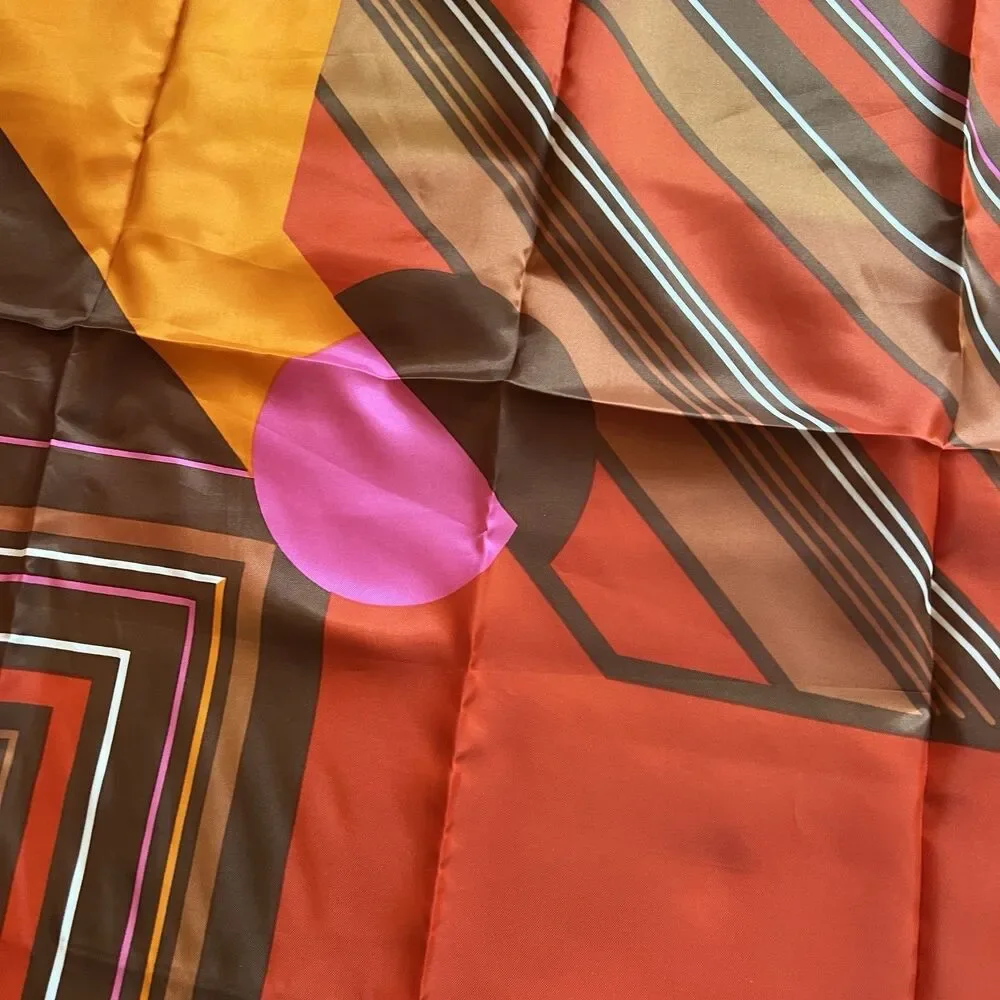 Vtg Totes scarf retro geometric orange brown pink water repellent  26 x 26 sq